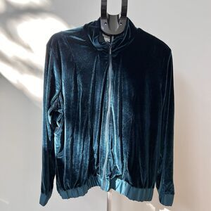 Coldwater Creek Women’s Green Velour Full Zip Sweater Size 1X Emerald Teal EUC